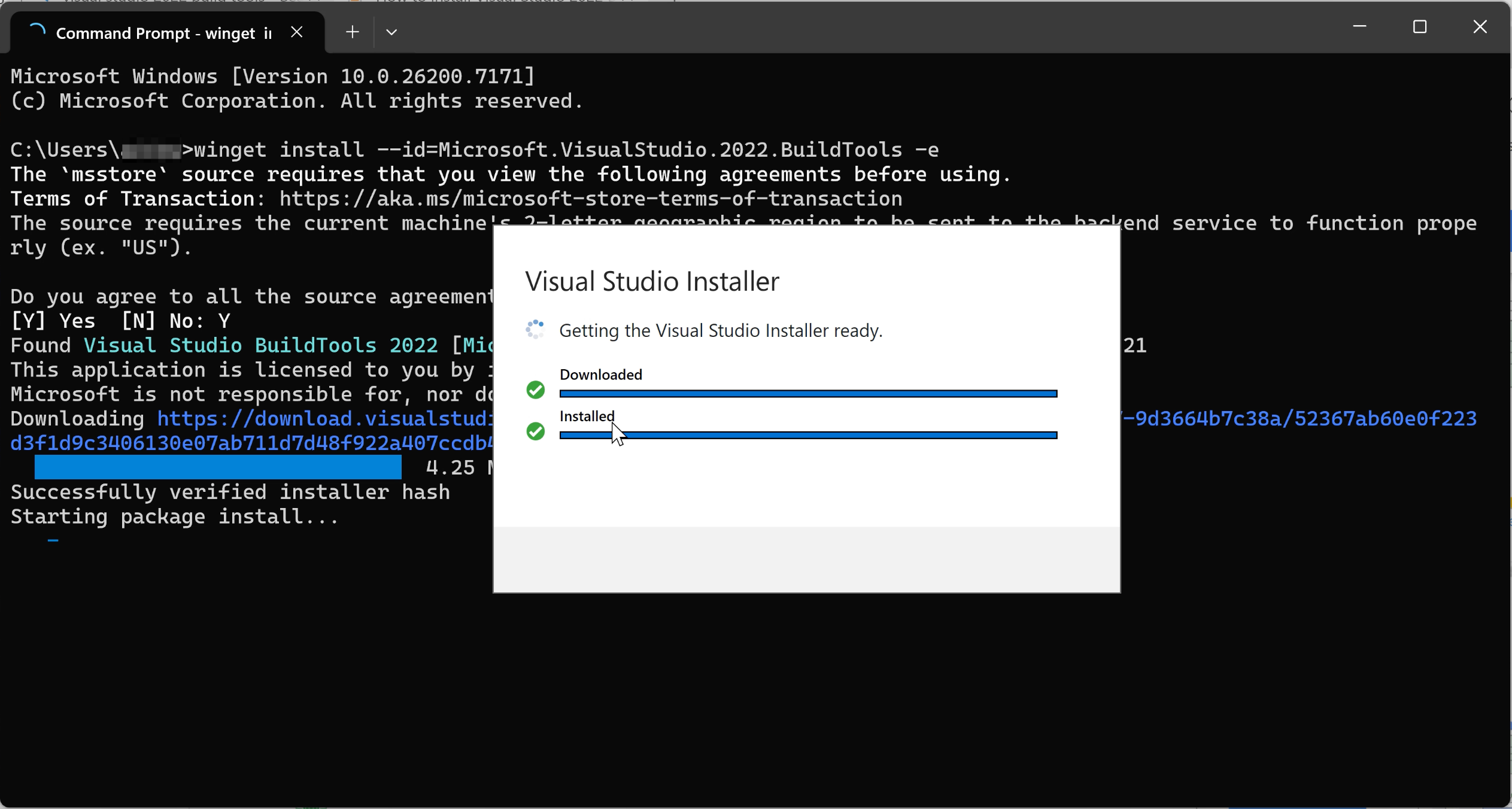 Visual Studio 2022 Build Toolsのインストール画面。Microsoftの公式インストーラーでワークロード選択画面が表示されており、C++によるデスクトップ開発、MSBuild Tools、CMakeツールなどの開発ツールコンポーネントが一覧で表示されている。ROS2開発に必要なC++ビルドツールチェーンをセットアップするためのインストール構成画面